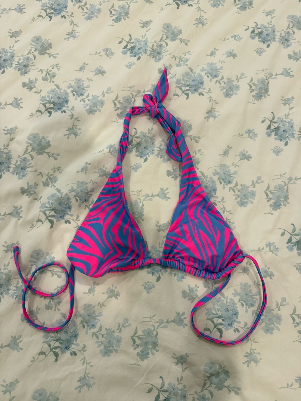 Women’s Pink & Blue Zebra Print Triangle Bikini Top